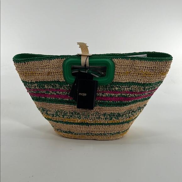 Maje Mini Striped Raffia Basket Bag - Casino Multicolor - NWT $385 MSRP - Picture 2 of 9